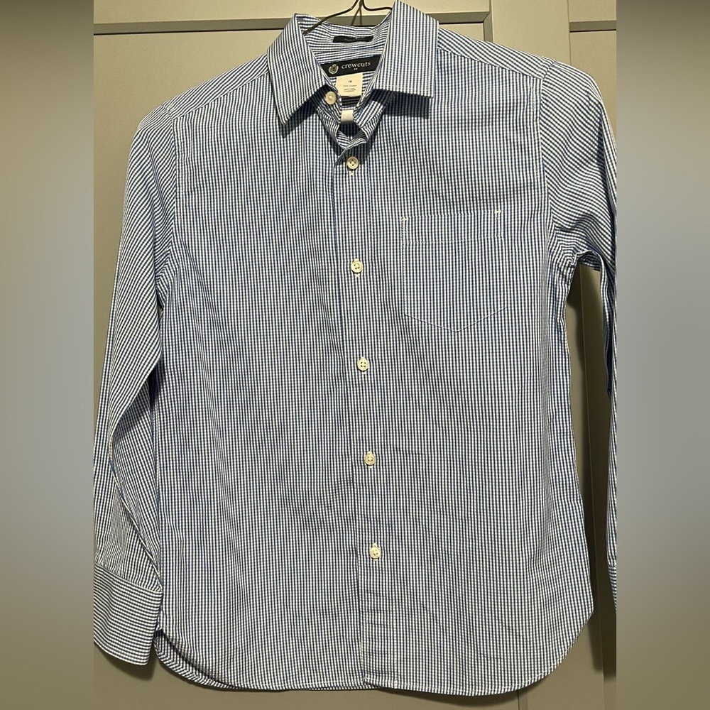 JCrew Crewcuts Kids Blue Gingham Button Down Shirt size 10